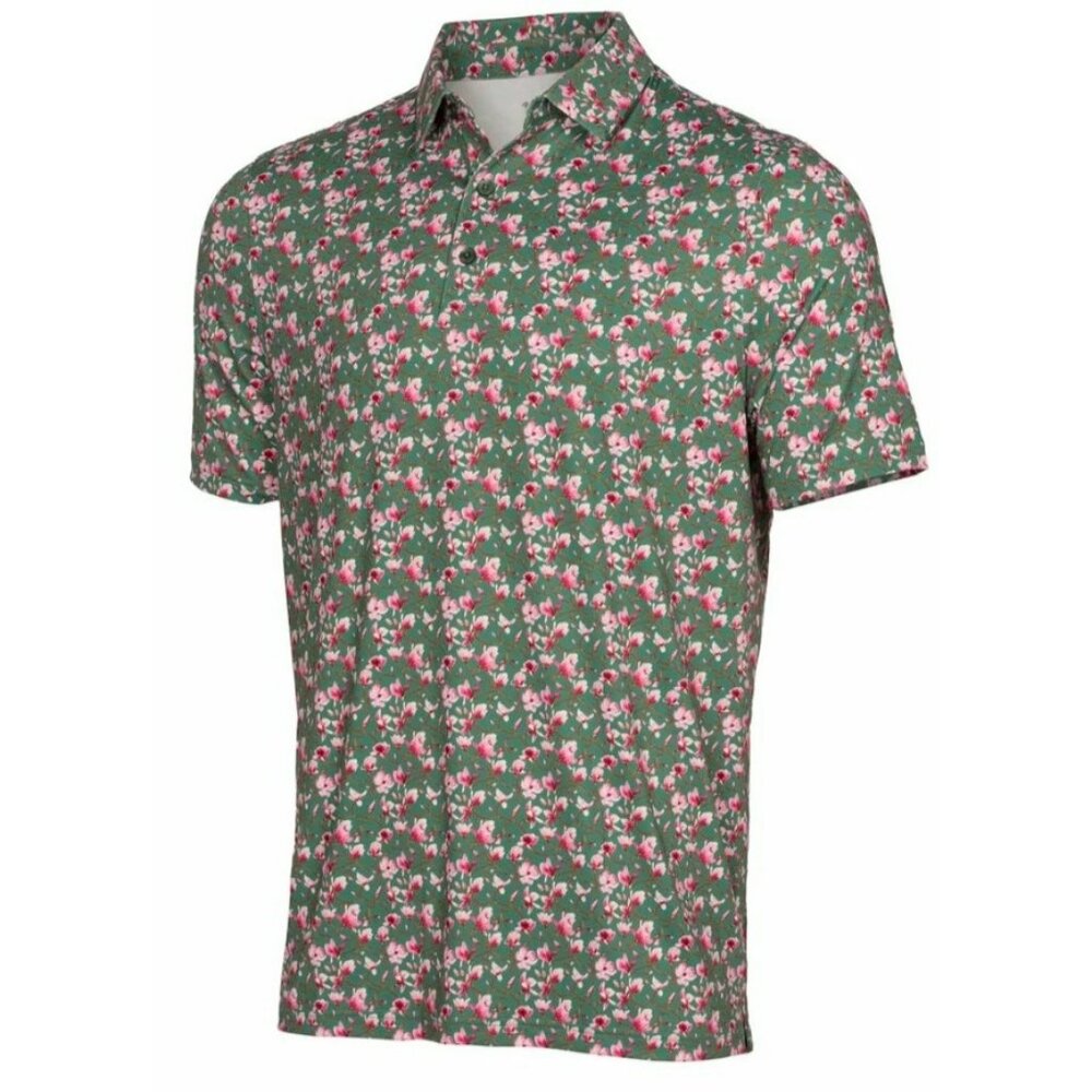 1764 Signature Mens Enola Polo Shirt 2XL Bottle Green Floral Print Short Sleeve